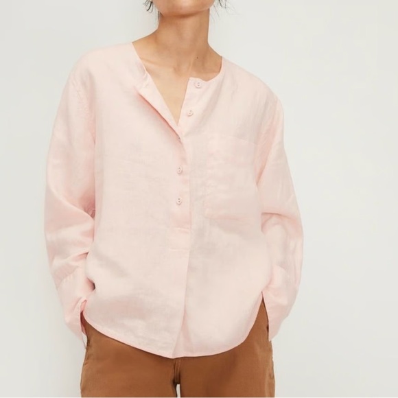 Everlane Tops - Everlane Pink The Linen Popover Shirt Pink Linen Button Down Shirt Size 4
